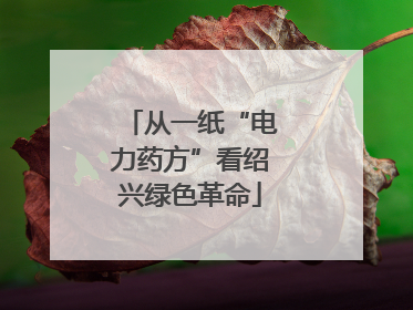 从一纸“电力药方”看绍兴绿色革命